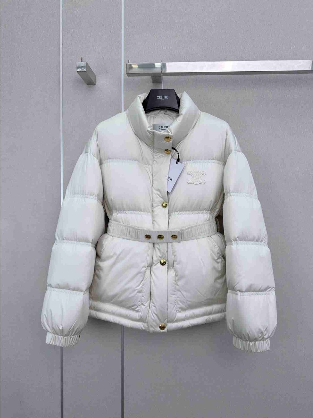 Celine Cream Quilted Belted Puffer Jacket - Luxe Winter Outerwear